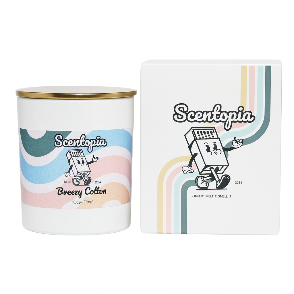 Scentopia candle and packaging on a white background
