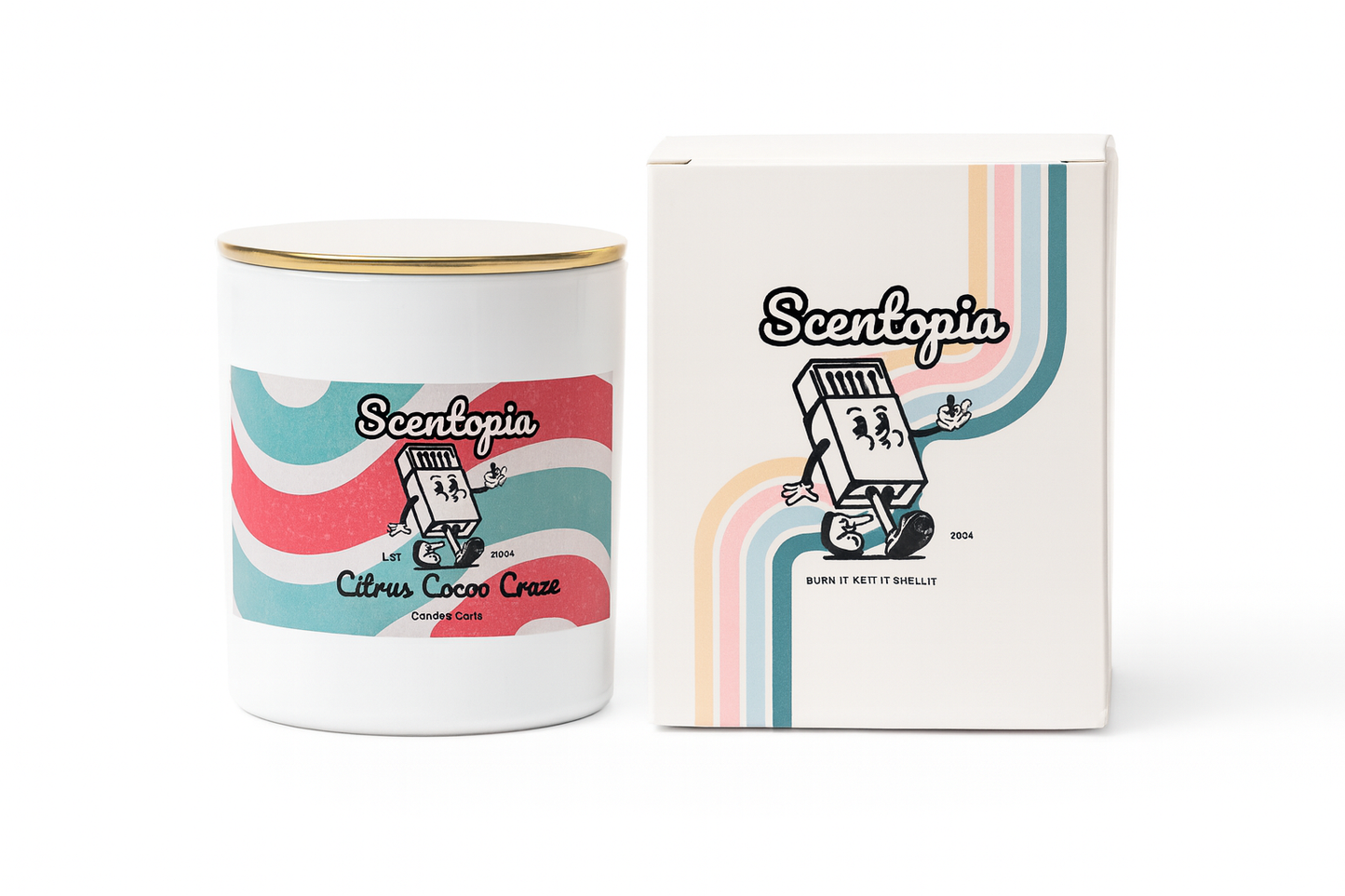 Scentopia candle and packaging on a white background