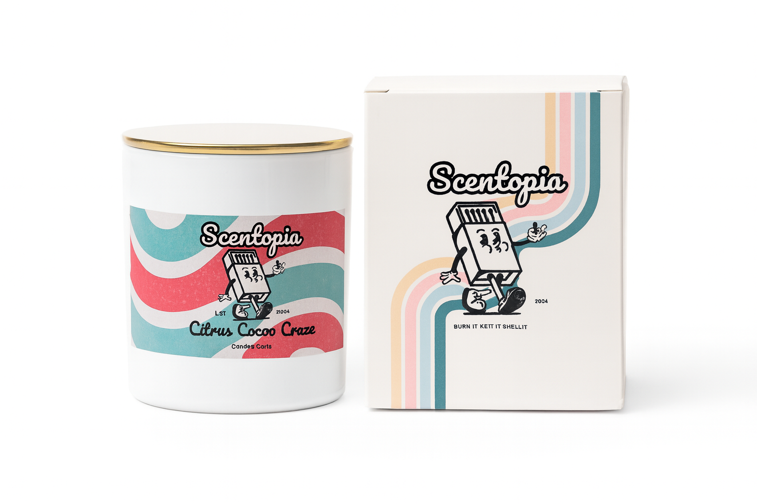 Scentopia candle and packaging on a white background