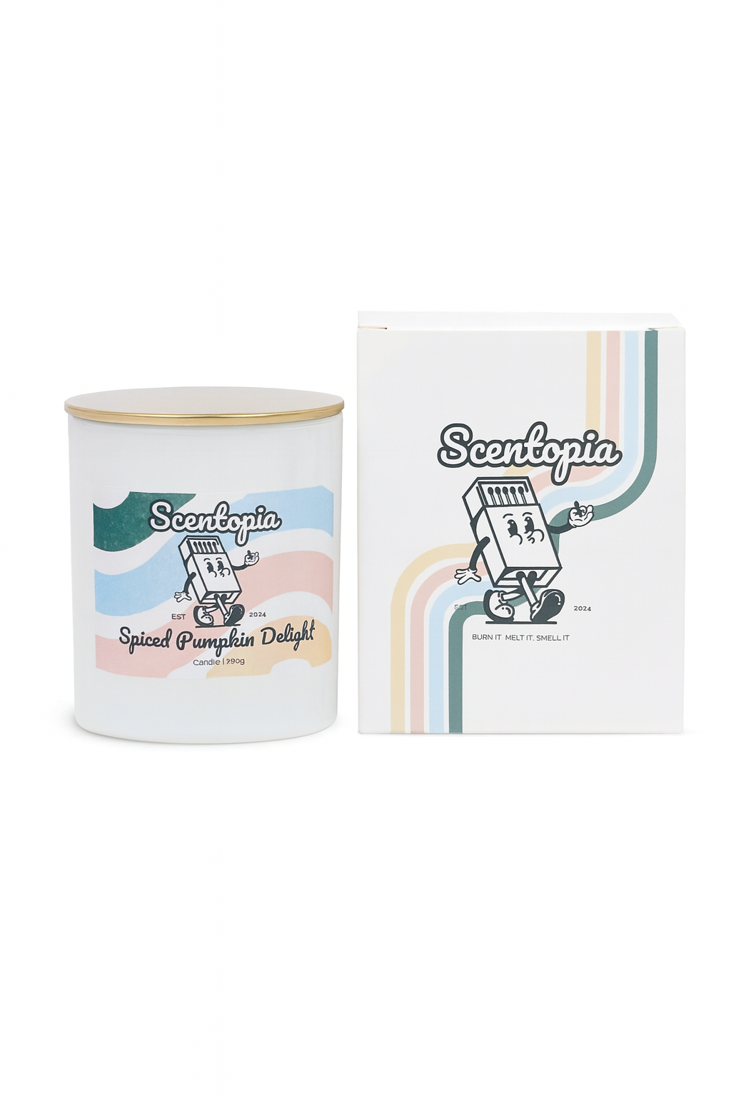 Scentopia candle and packaging on a white background