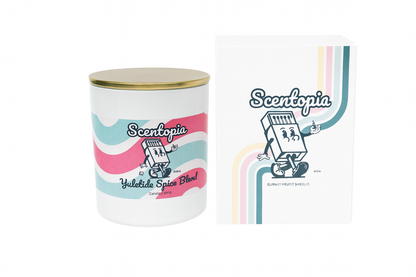Scentopia candle with packaging on a white background