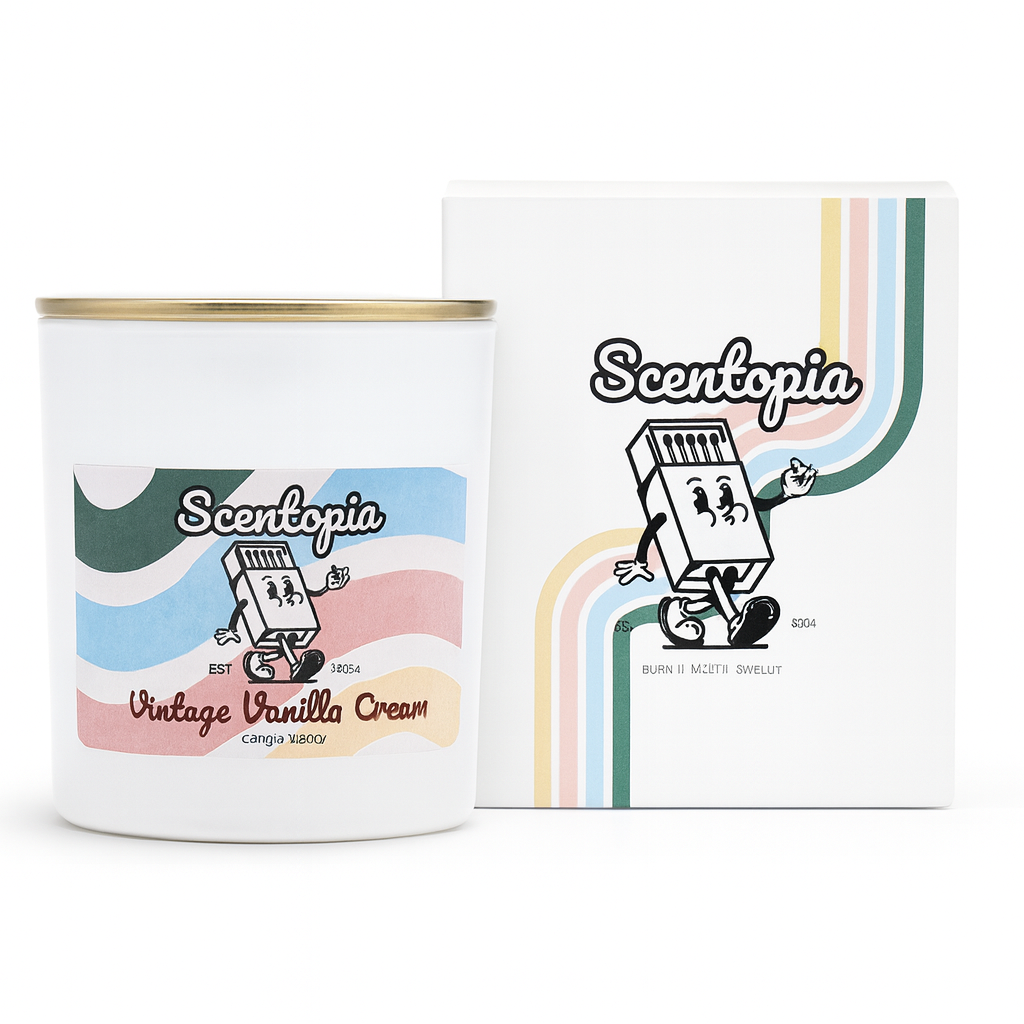 Scentopia candle and packaging on a white background